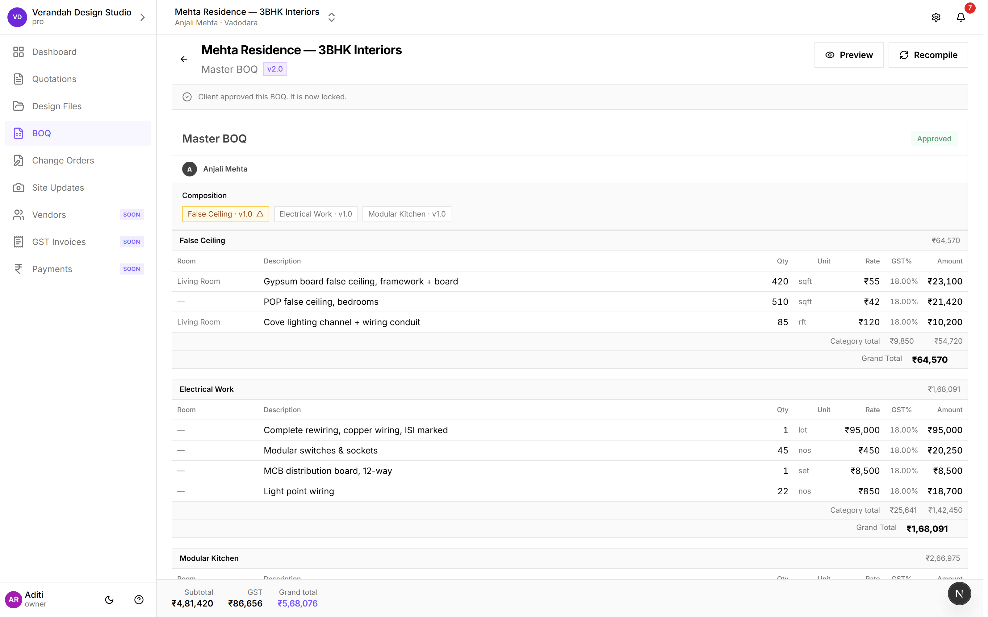 Track your BOQ through every version, without losing the trail